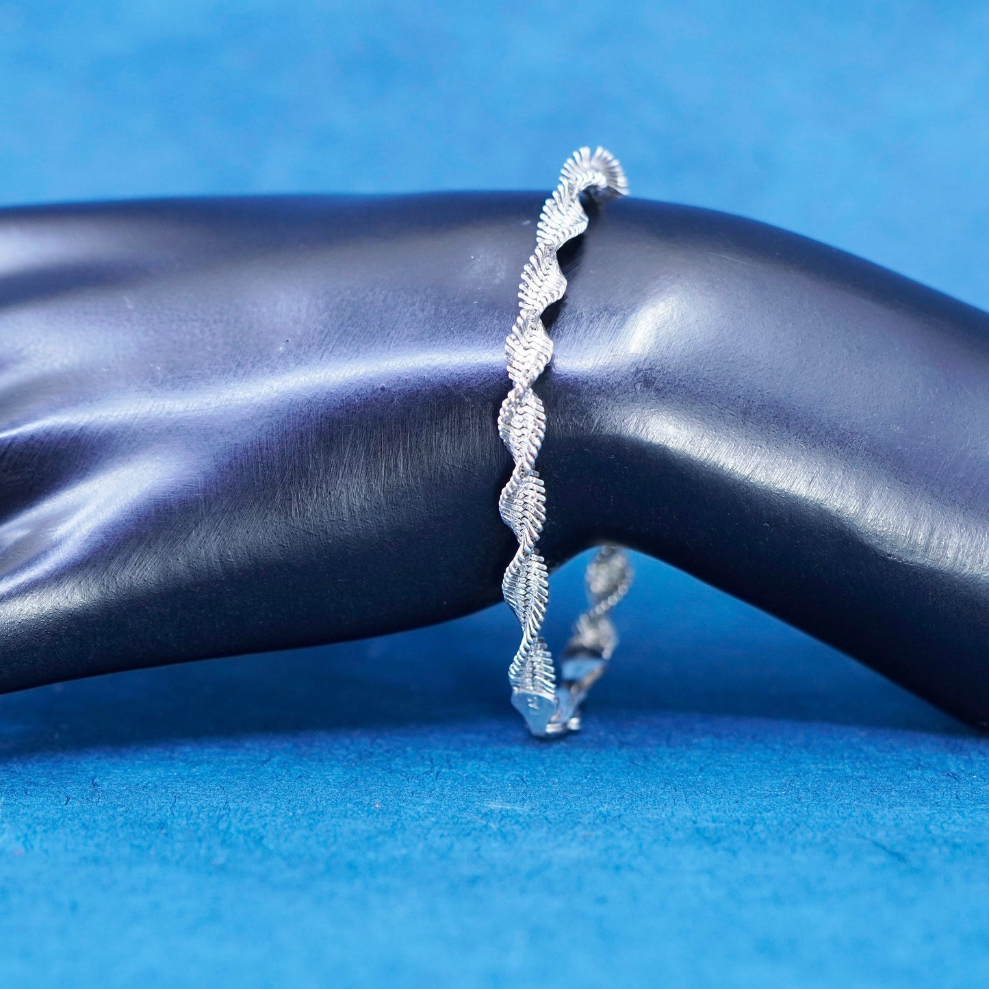 6.5”, vintage Sterling silver handmade bracelet, 925 twisted herringbone chain