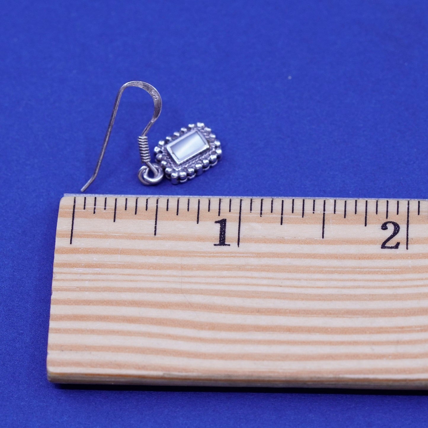 Vintage sterling 925 silver handmade earrings with mother of pearl and beads
