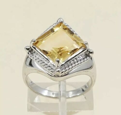 Sz 7.25, Sterling Silver handmade Ring, 925 Silver W/ citrine N Cable Around