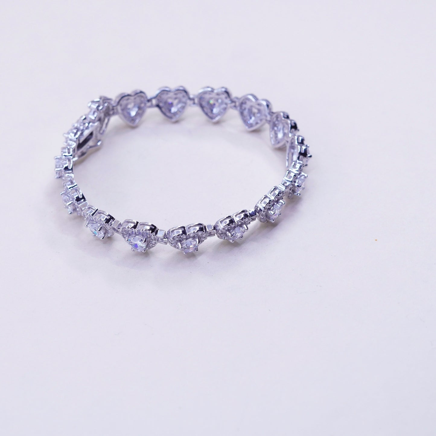 7.25”, Vintage sterling silver bracelet, 925 tennis heart bracelet