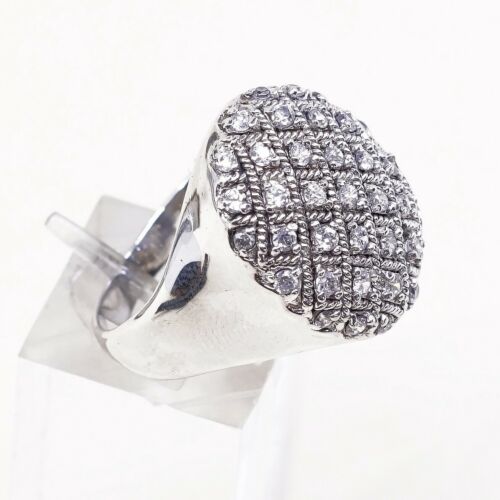 Sz 8.5, Vtg Sterling silver Engagement ring, 925 silver band W/ Cluster Cz