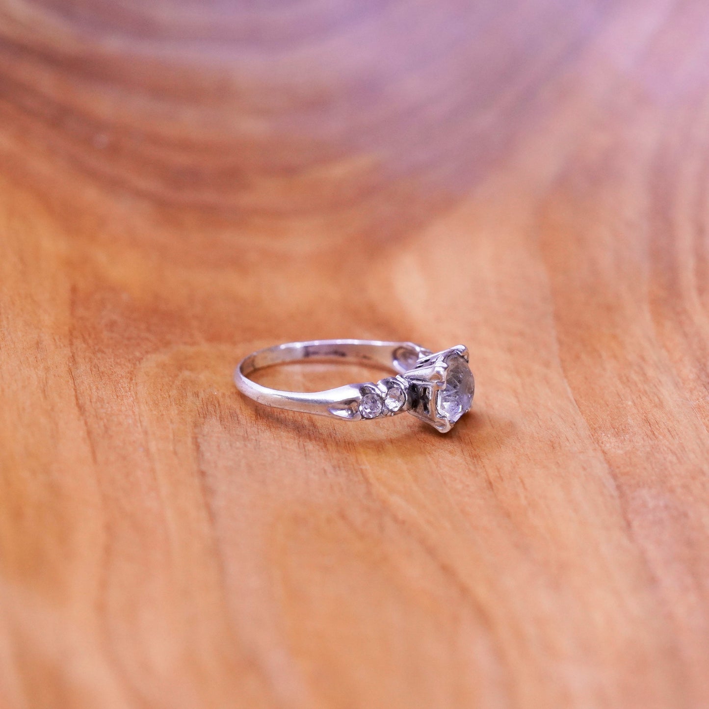 Size 6.25, vintage Sterling 925 silver ring with cz