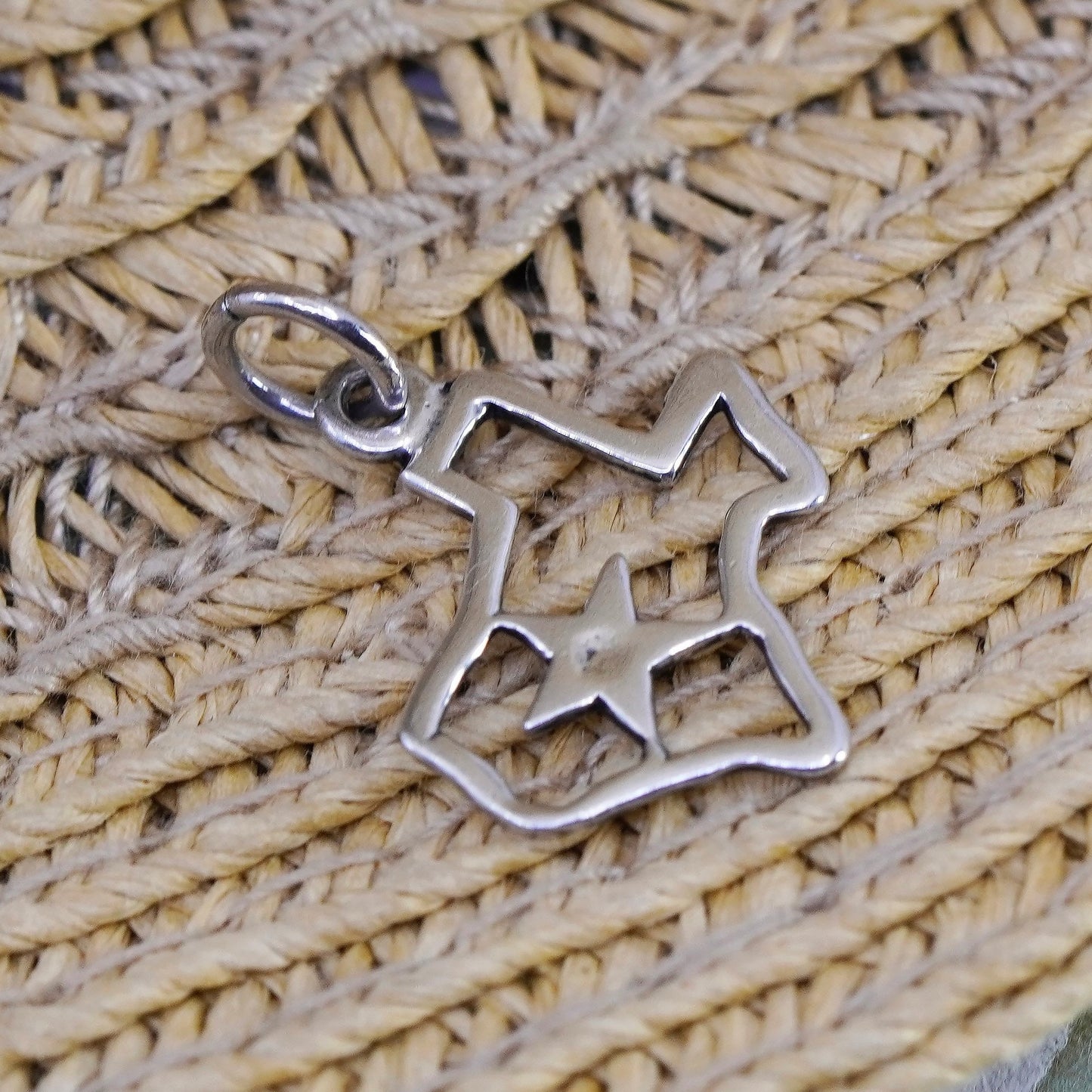 Vintage Sterling silver handmade charm, 925 pendant Texas state tag