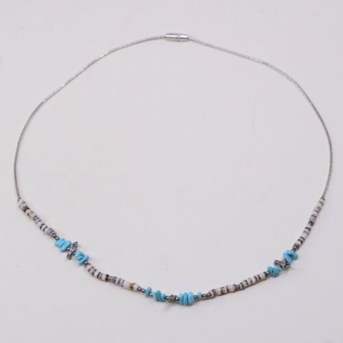 SOUTHWEST STYLE NECKLACE WITH SMALL TURQUOISE STONES AND SHELL BEADS (HEISHI)