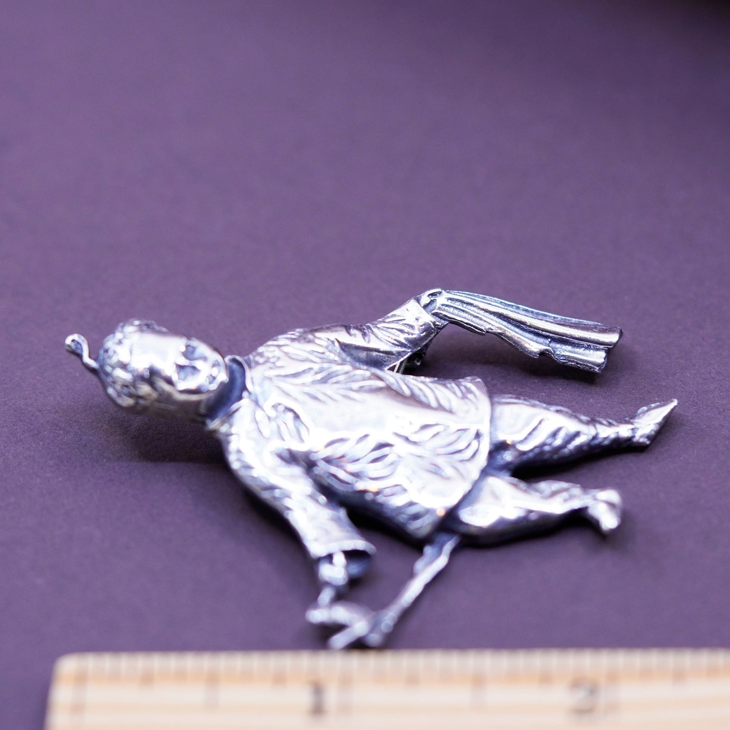 Brookraft Sterling Silver Figural Brooch, Chinese Man in Costume Holding Scarf