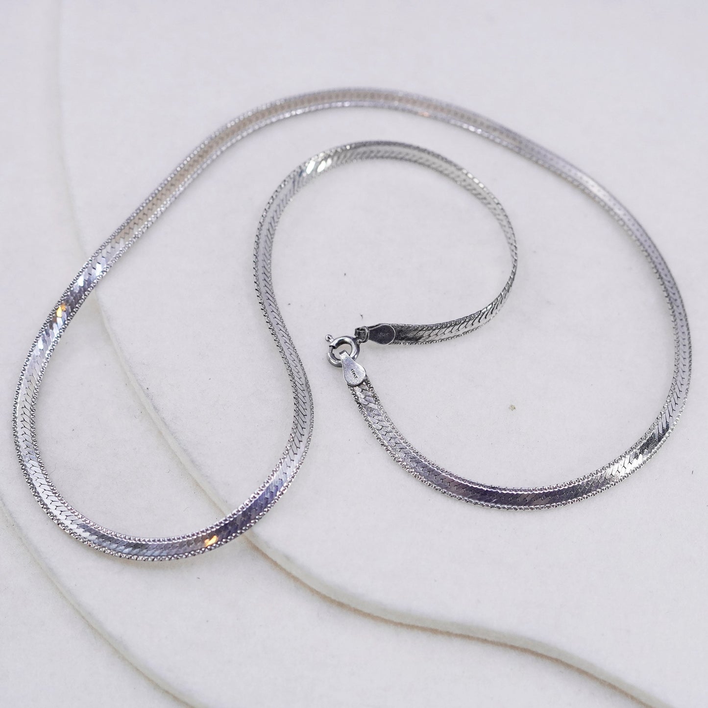 20” 5mm, vintage Italy Sterling 925 silver textured herringbone chain necklace