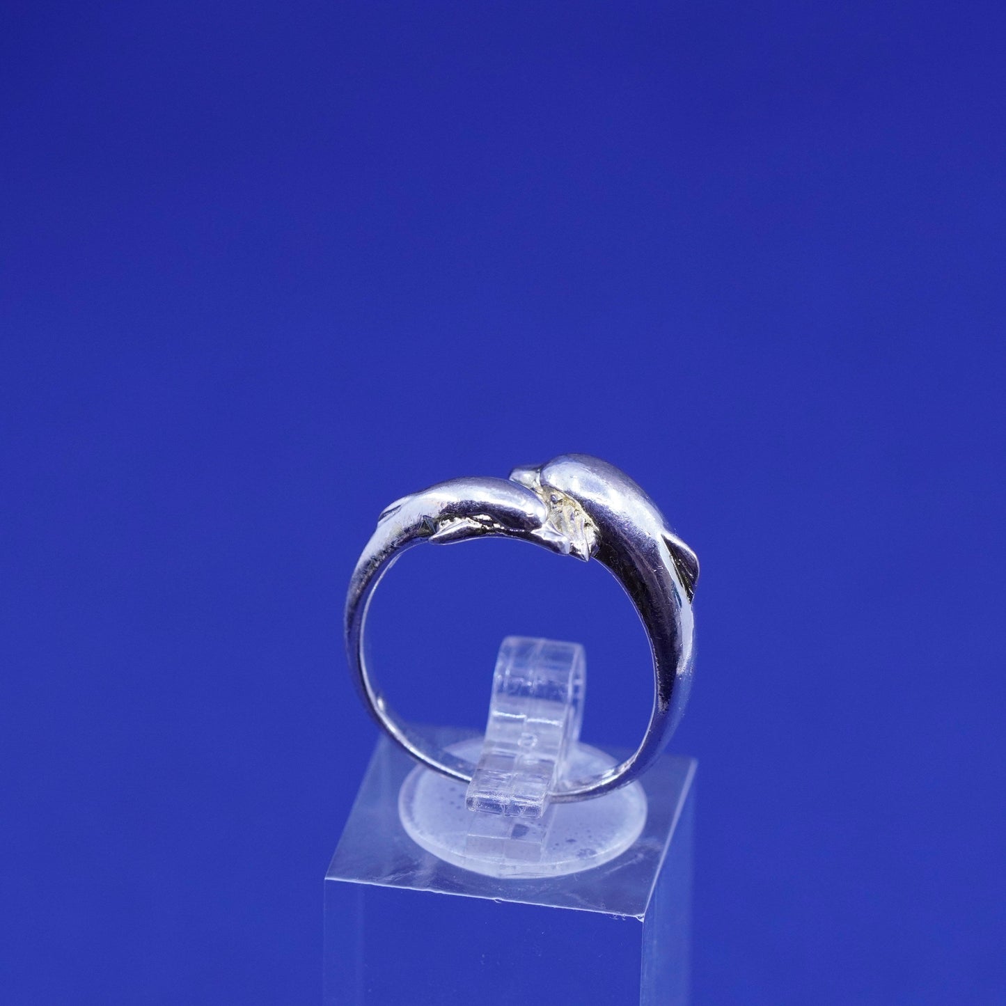 Size 7.25, vintage sterling silver handmade ring, 925 dolphin band