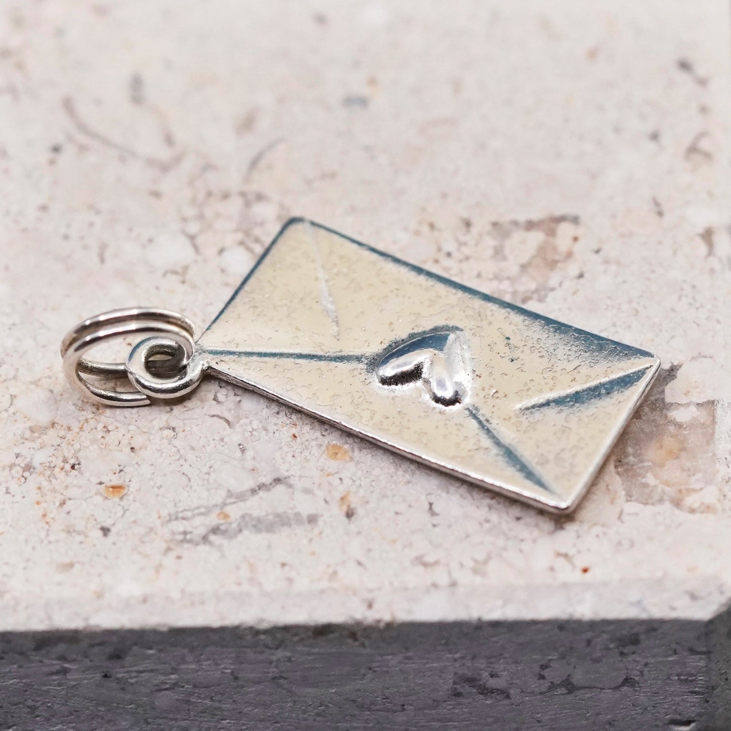 Vintage sterling silver handmade pendant, 925 heart love letter charm