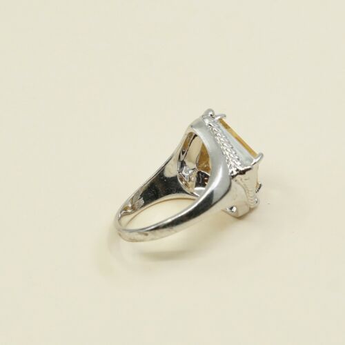 Sz 7.25, Sterling Silver handmade Ring, 925 Silver W/ citrine N Cable Around