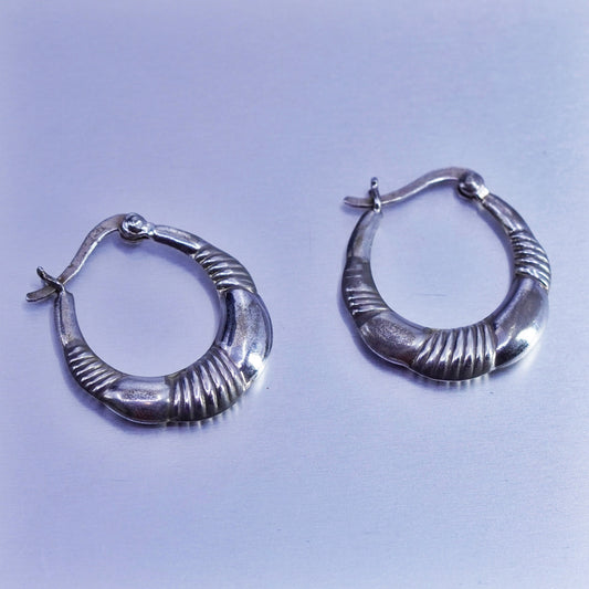 0.75”, vintage Sterling silver handmade earrings, ribbed 925 hoops