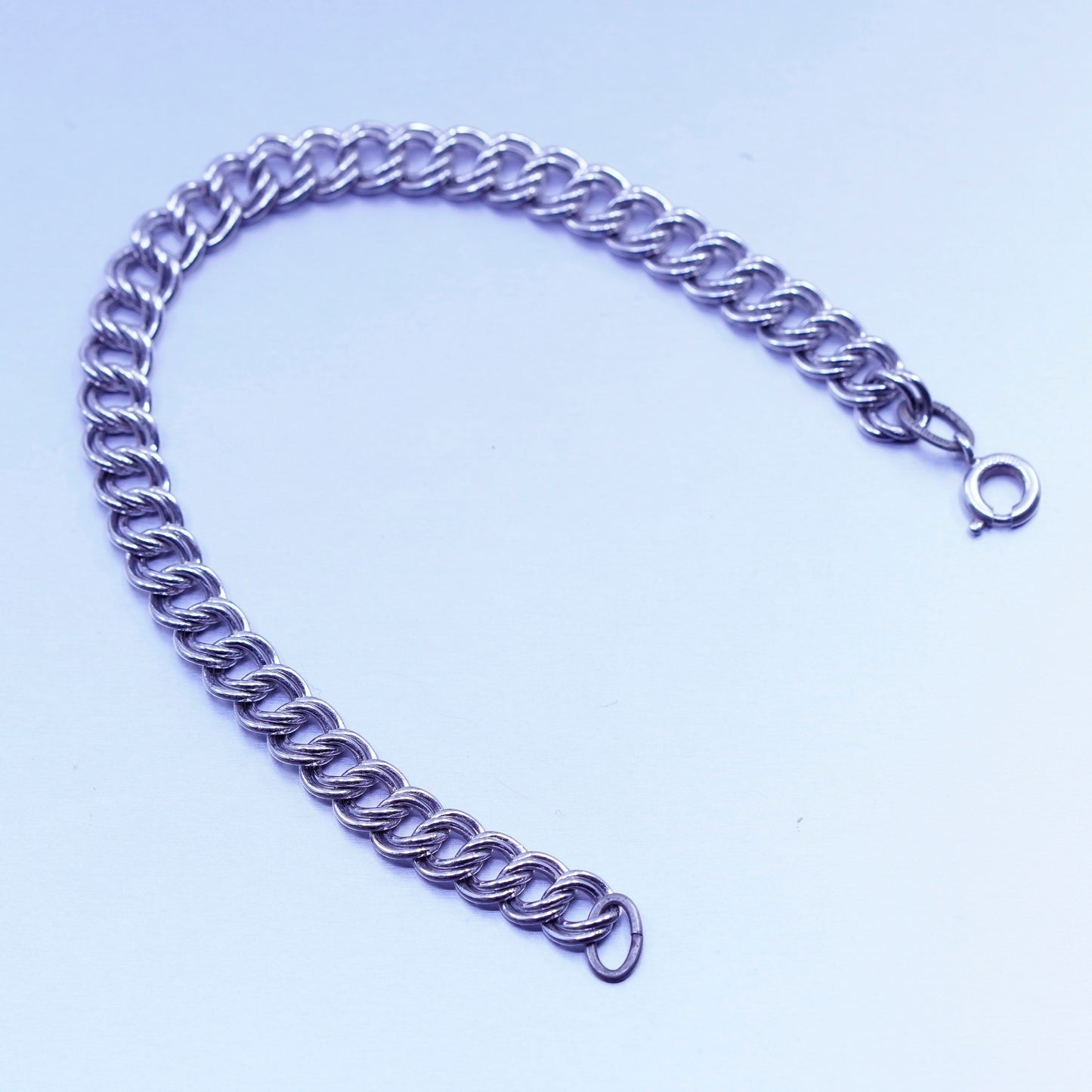 7”, Vintage Italy Sterling 925 silver handmade bracelet, double curb link chain