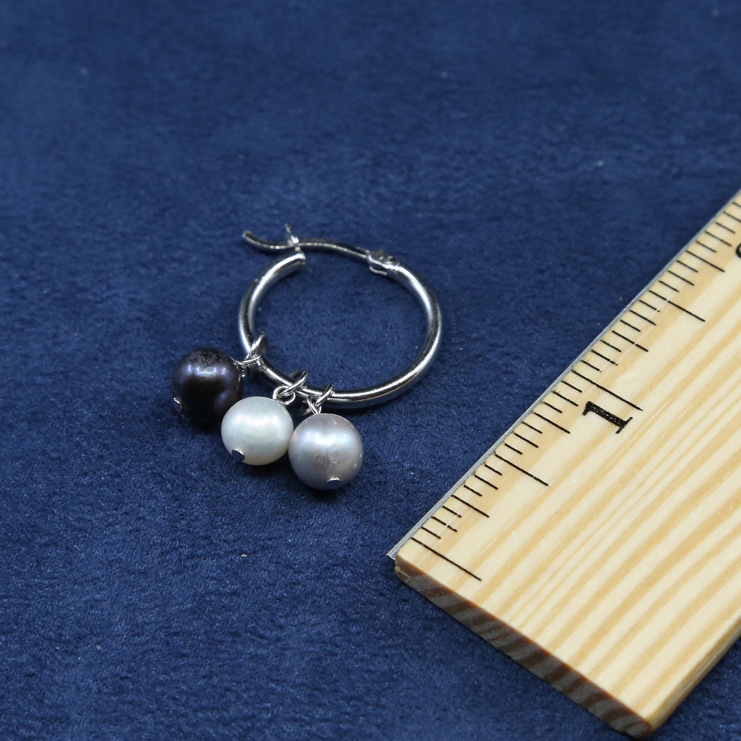 1", Sterling silver handmade earrings, 925 hoops w/ pearl dangles