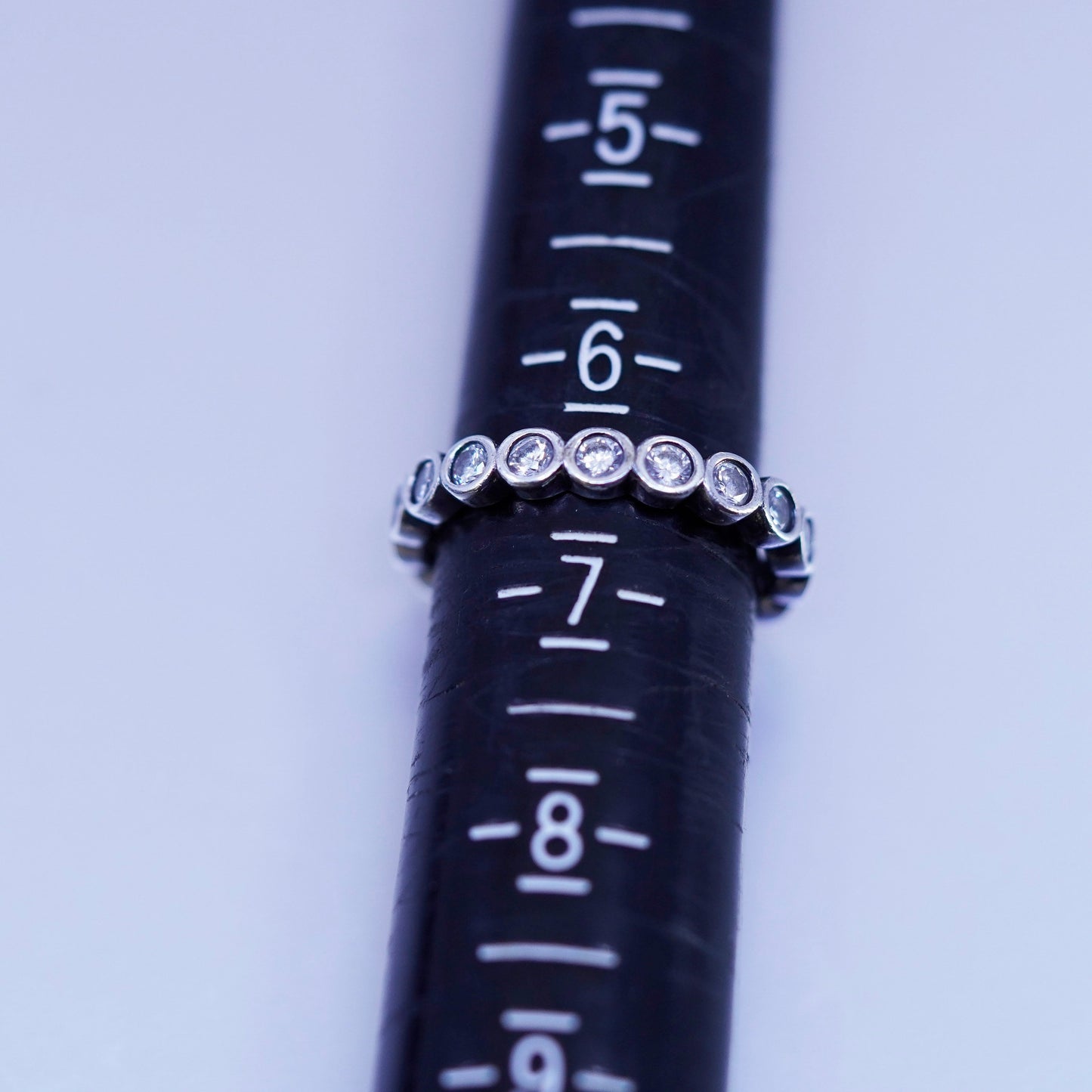 Size 6.5, vintage ALE Sterling 925 silver wedding ring, Cz band