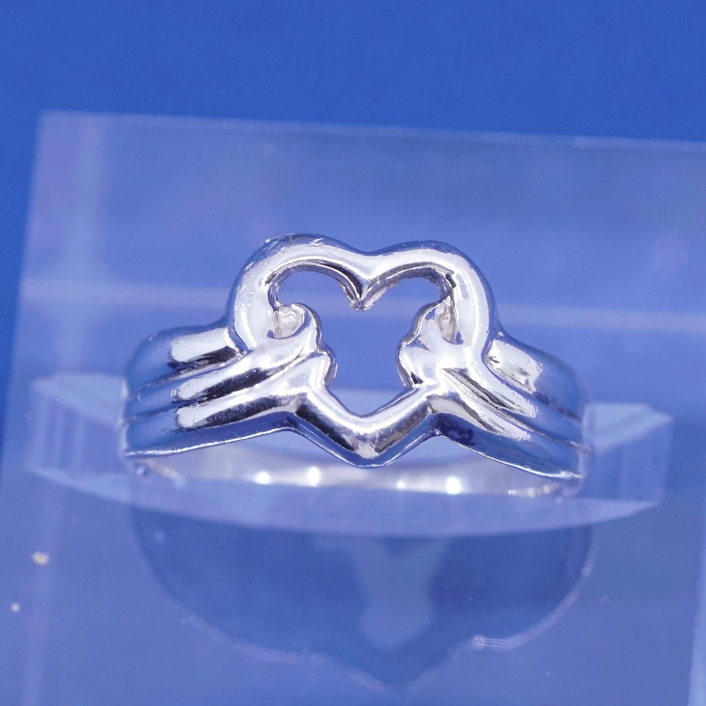 Size 7.25, vintage sterling silver handmade ring, 925 filigree heart band