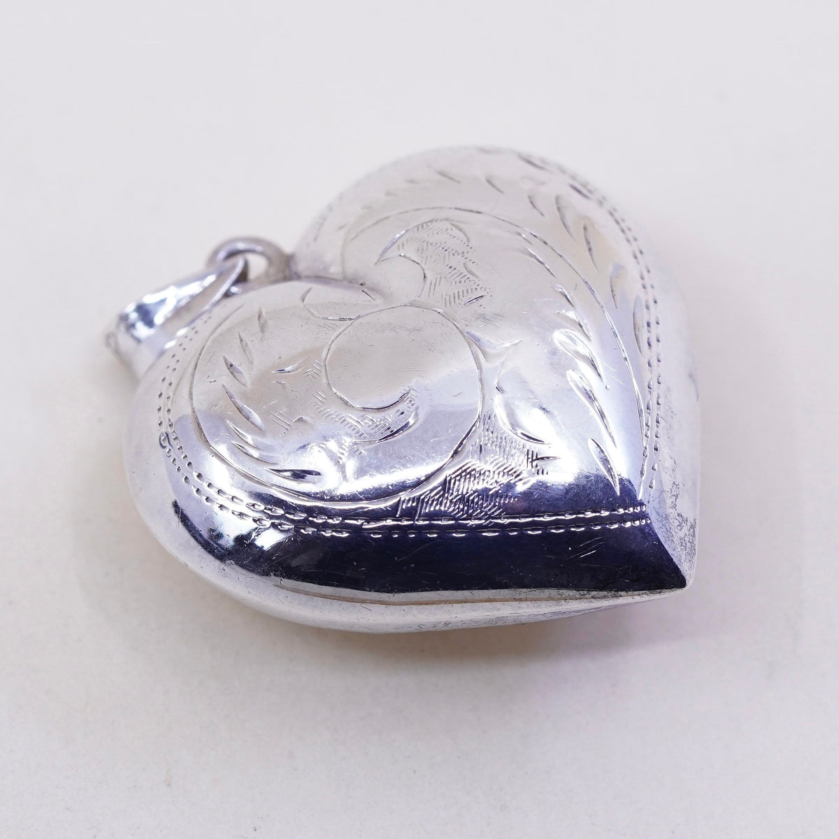 Vintage sterling silver handmade pendant, puffy textured 925 heart