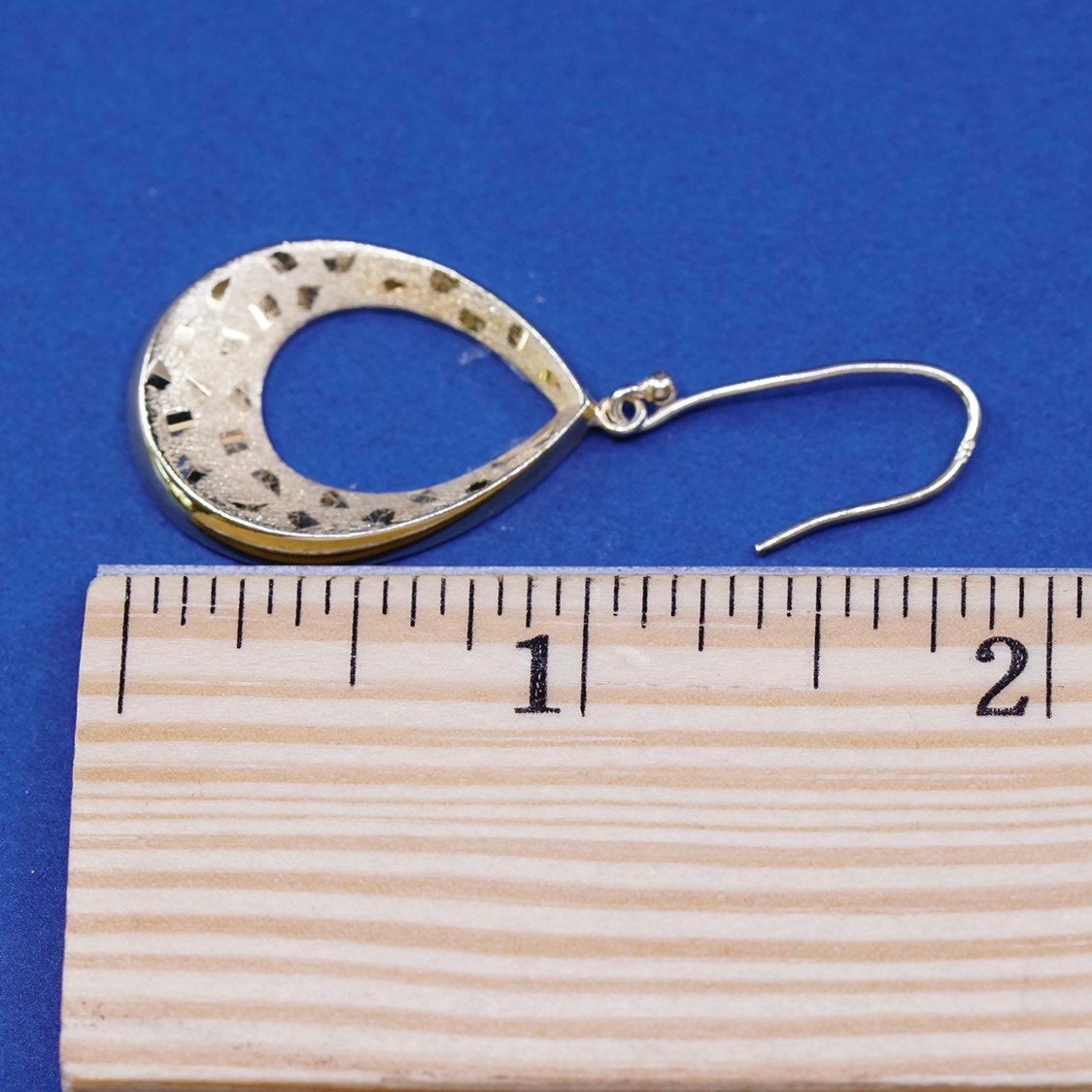 vtg Vermeil gold over sterling silver handmade earrings, 925 textured teardrop