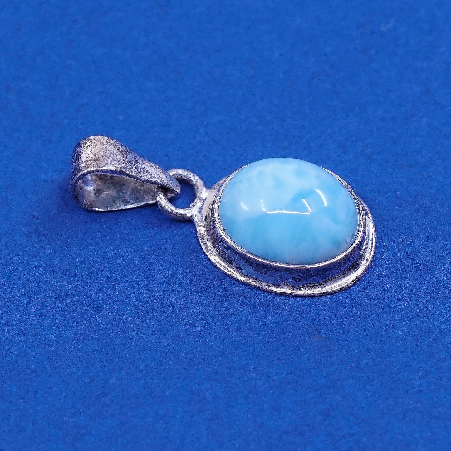 Vintage Sterling Silver Handmade Pendant, 925 with oval larimar, stamped 925