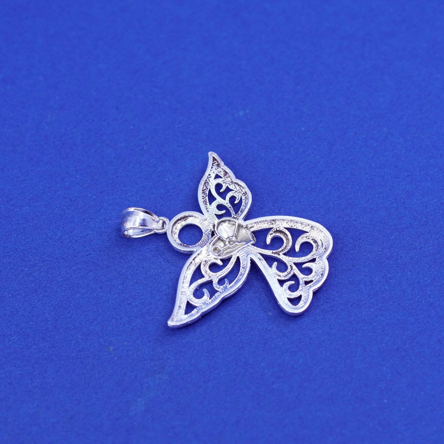 Sterling silver handmade pendant, 925 two tone filigree angel w/ 14K gold heart