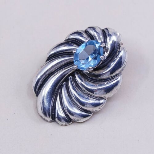 Vtg Ted Ott Native American Sterling 925 Silver Studs Earrings W/ Blue Topaz