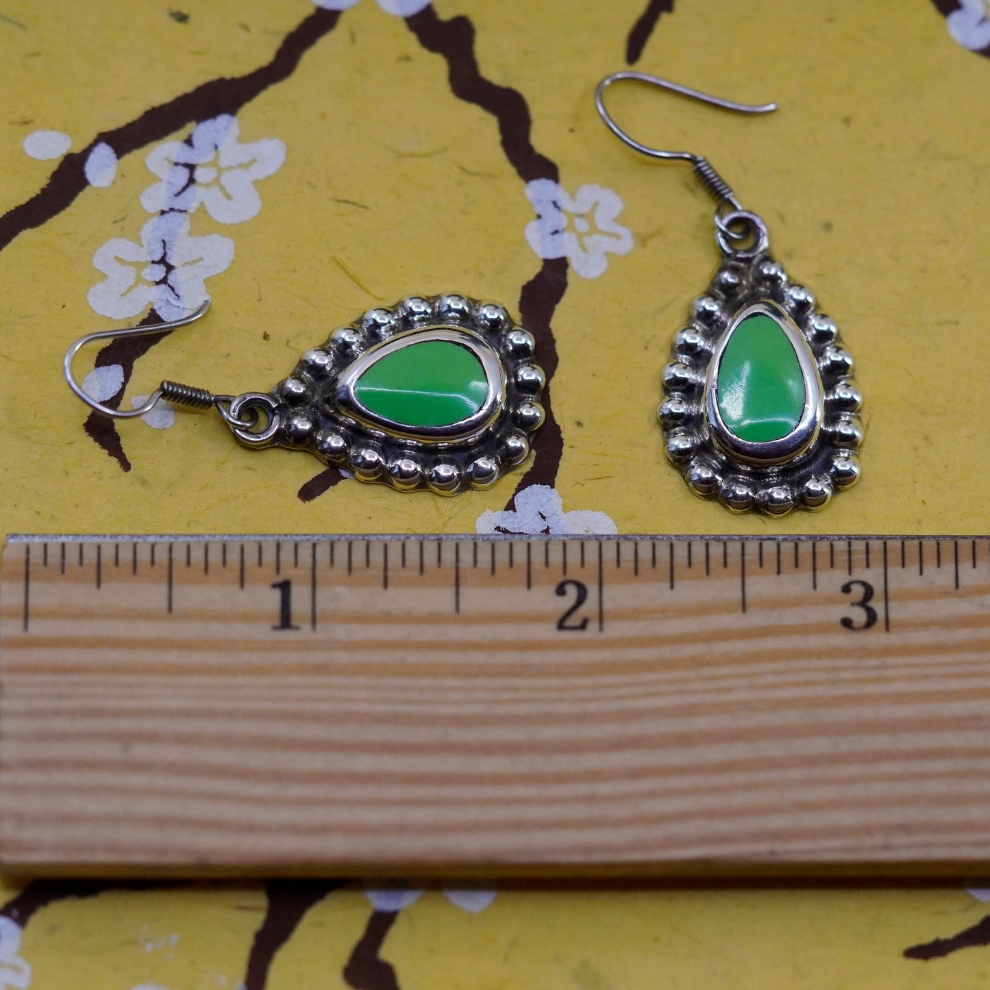 Vintage Taxco Sterling 925 silver handmade earrings with teardrop onyx beads