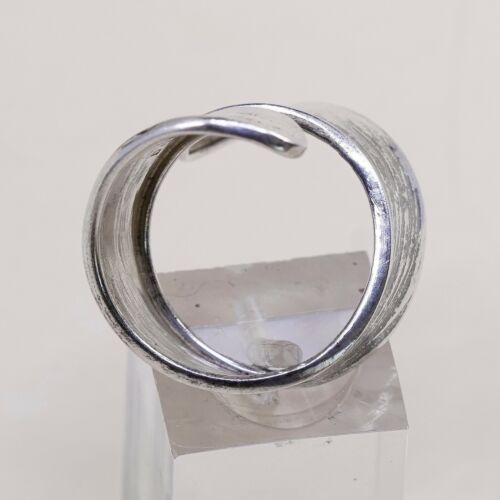 Size 7.5, Vtg Textured Sterling 950 Silver Handmade Wrap Around Ring