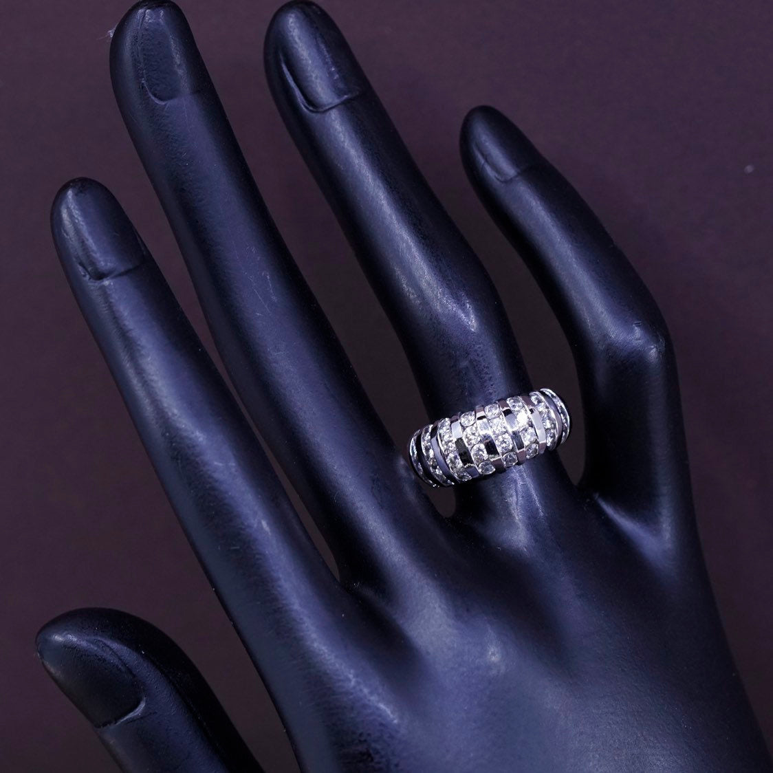 sz 5.75, vtg Sterling silver handmade ring, modern 925 band w/ cz