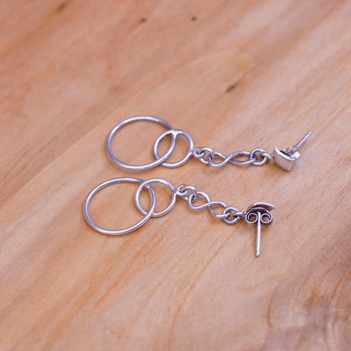 Vintage Sterling silver handmade earrings, 925 entwined circles dangle