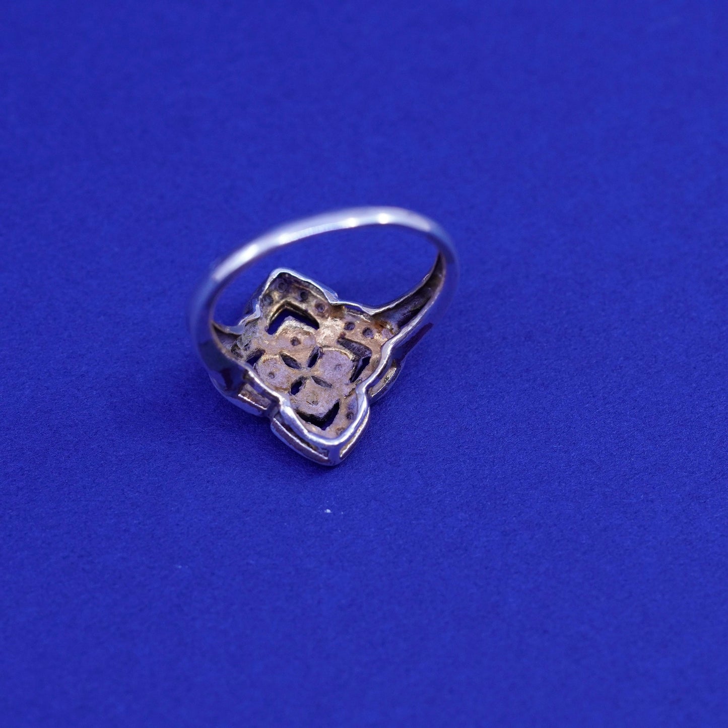 Size 6.25, vintage Sterling 925 silver handmade ring with genuine diamond