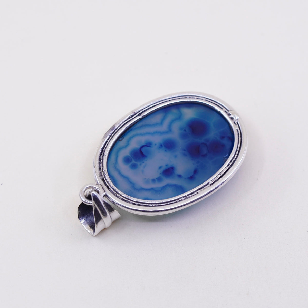 Vintage sterling 925 silver handmade pendant with oval blue agate