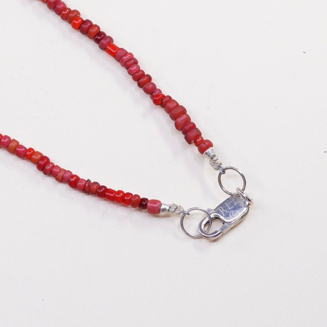 17”, RLA Native American necklace heishi coral beads W sterling 925 silver star