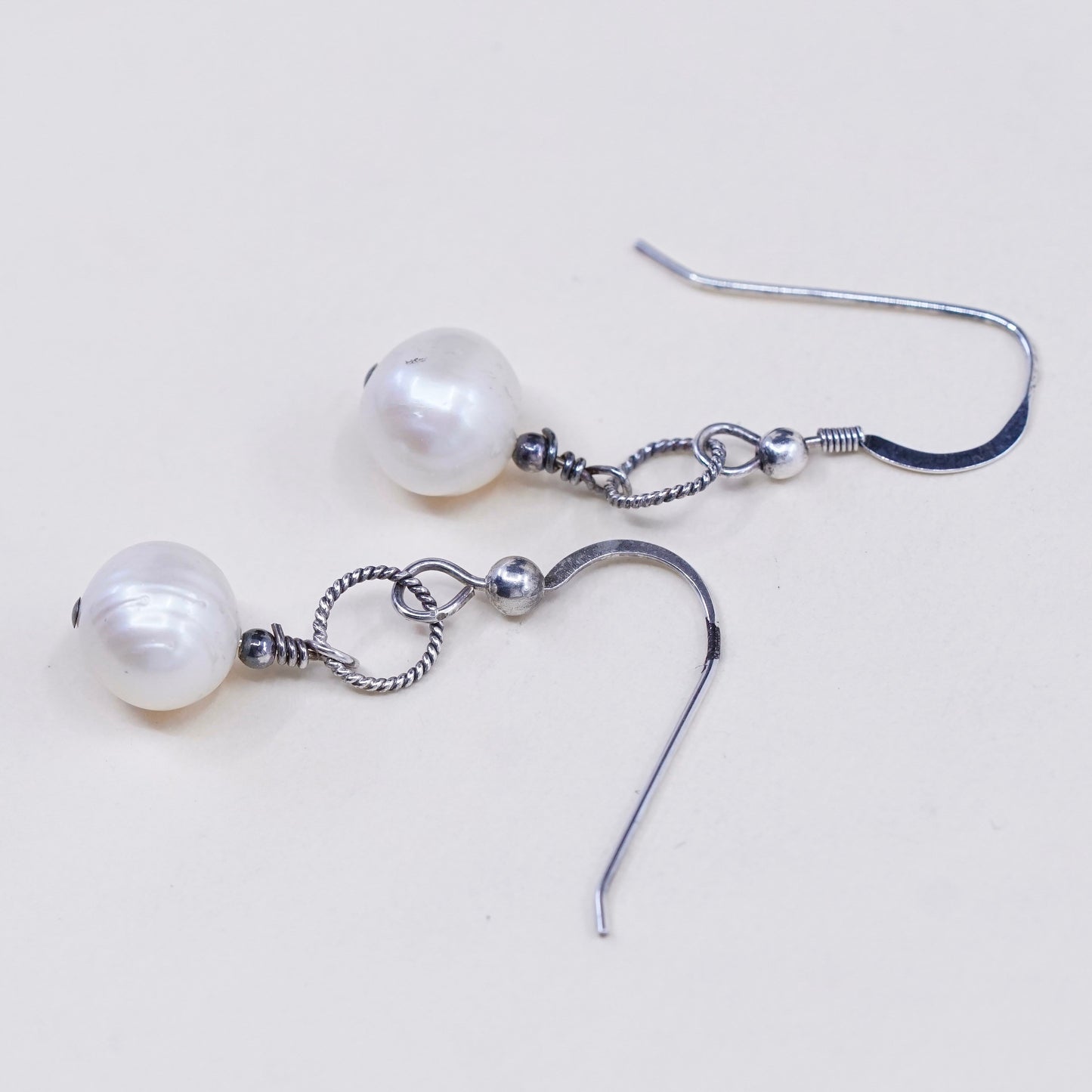 Vintage Sterling 925 silver handmade earrings with pearl drops