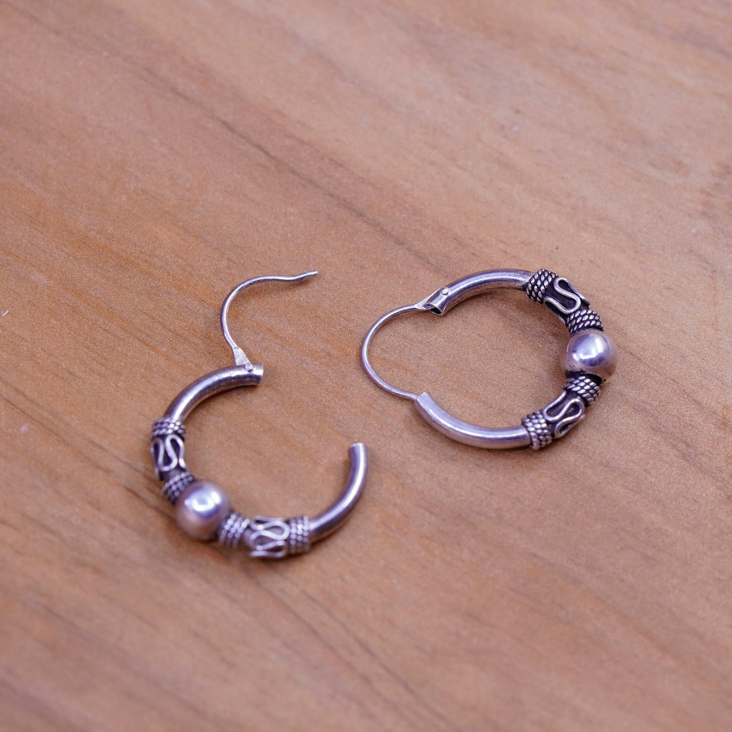 0.75”, vintage Sterling silver handmade earrings, textured 925 hoops