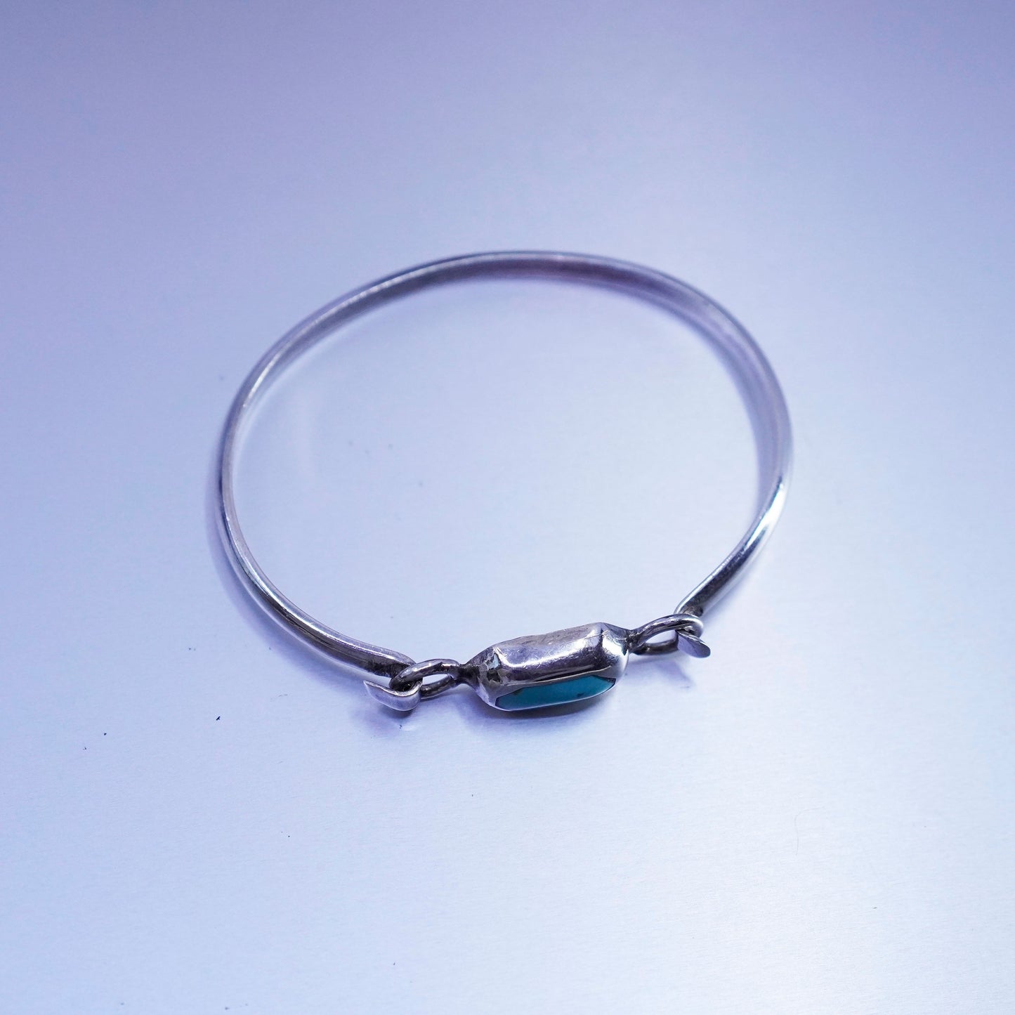7”, Mexico Sterling 925 silver handmade bracelet, hinged bangle with turquoise