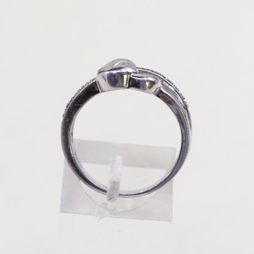 Sz 7, Vtg Sterling Fashion Engagement Ring, 925 Heart W/ Diamond, Stamped 925