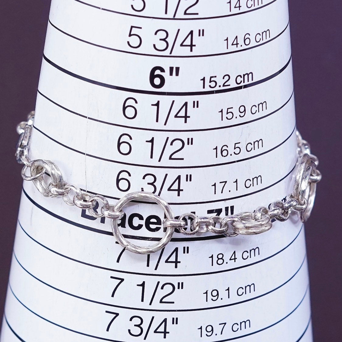 7", Sterling silver handmade charm bracelet, italy 925 entwined circle chain