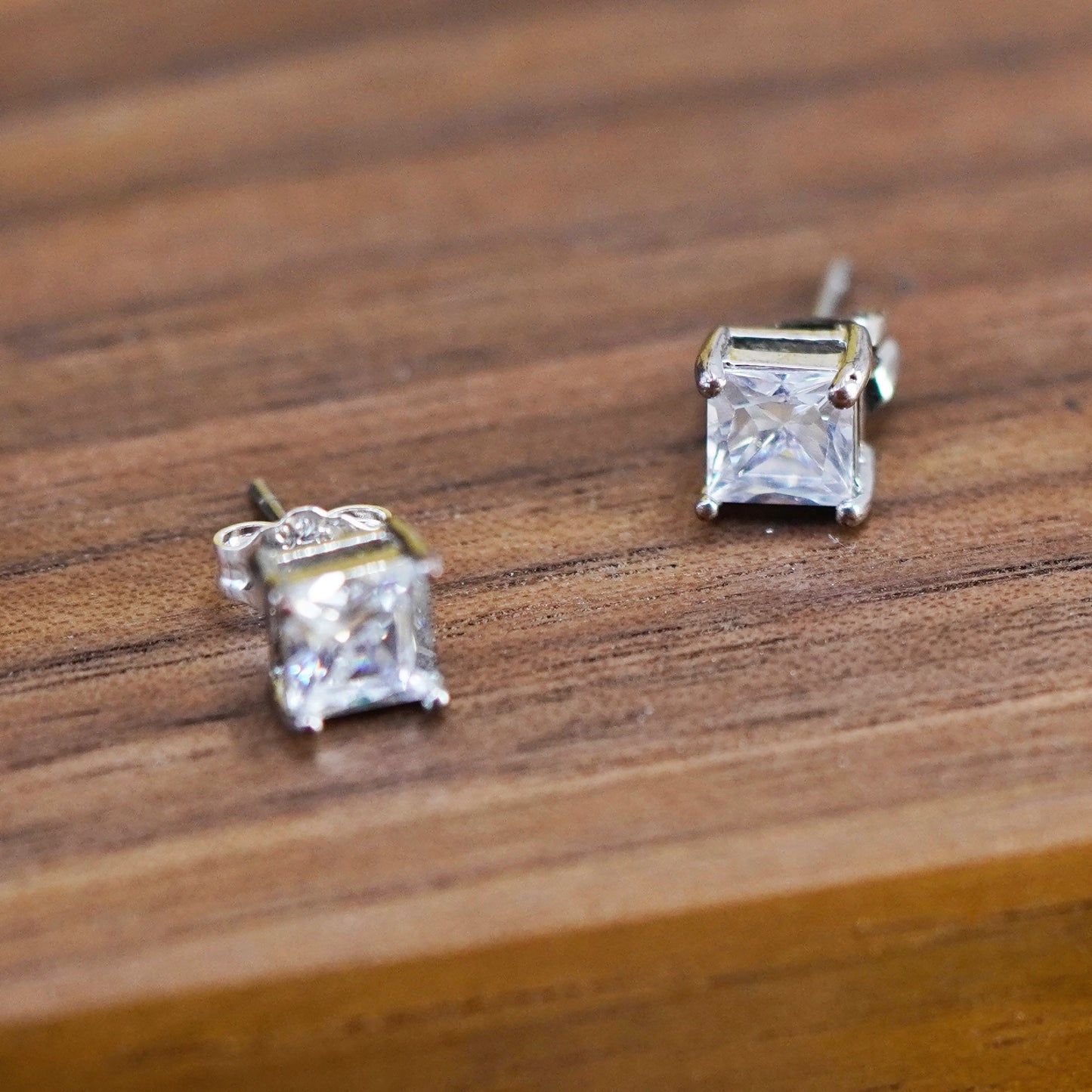 Vintage Sterling 925 silver clear studs, square earrings