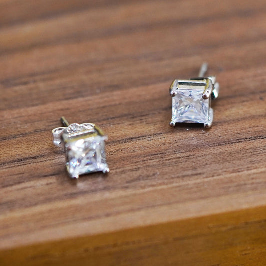 Vintage Sterling 925 silver clear studs, square earrings