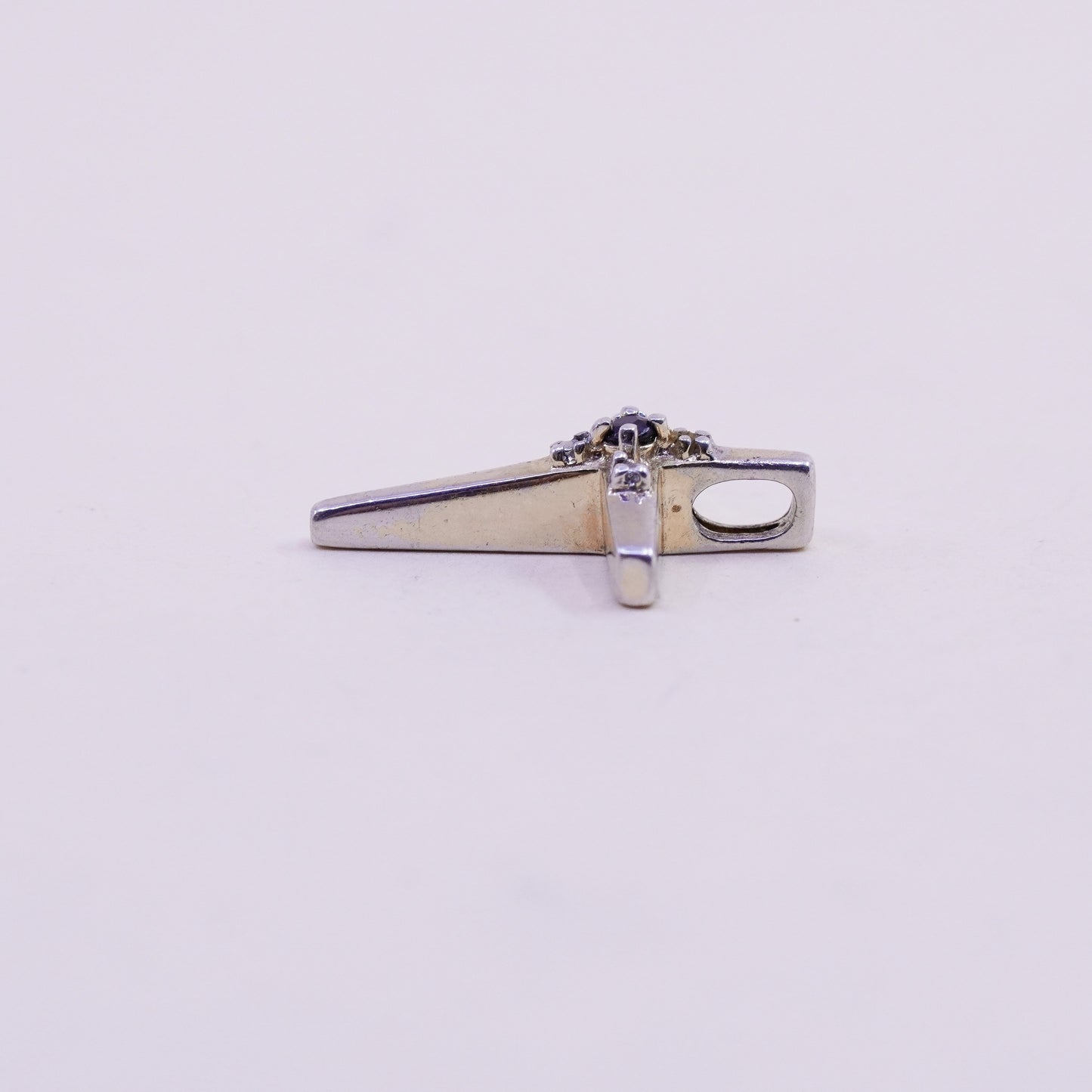 Vintage sterling 925 silver pendant, cross with genuine diamond and sapphire