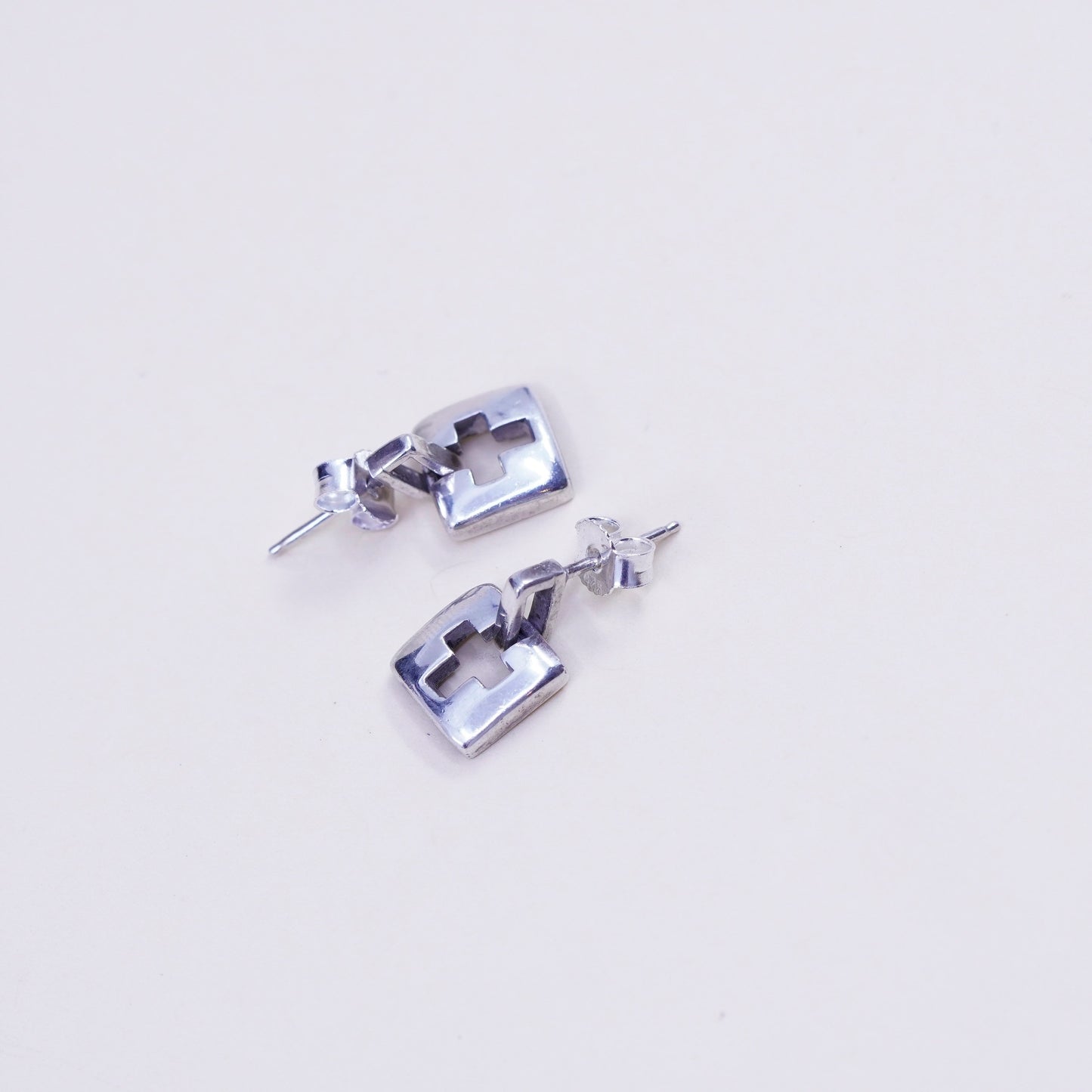 Vintage Sterling 925 silver handmade earrings with square cross cut out
