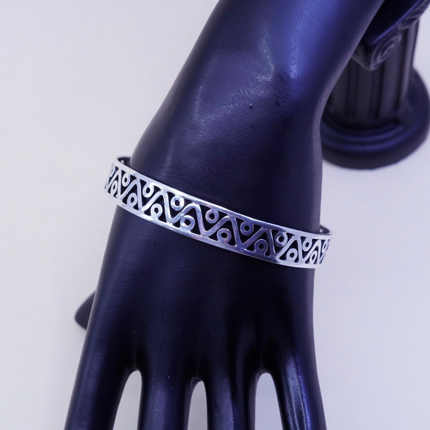 8”, vintage Taxco sterling silver handmade bracelet, 925 bangle with filigree