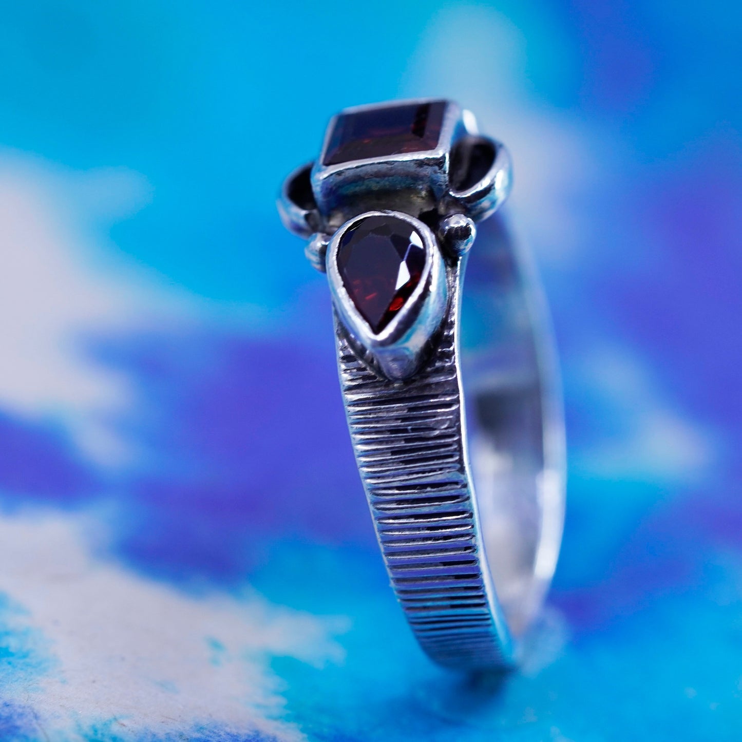 Size 8, Native American Navajo Jason Livingston Sterling 925 silver ring Ruby