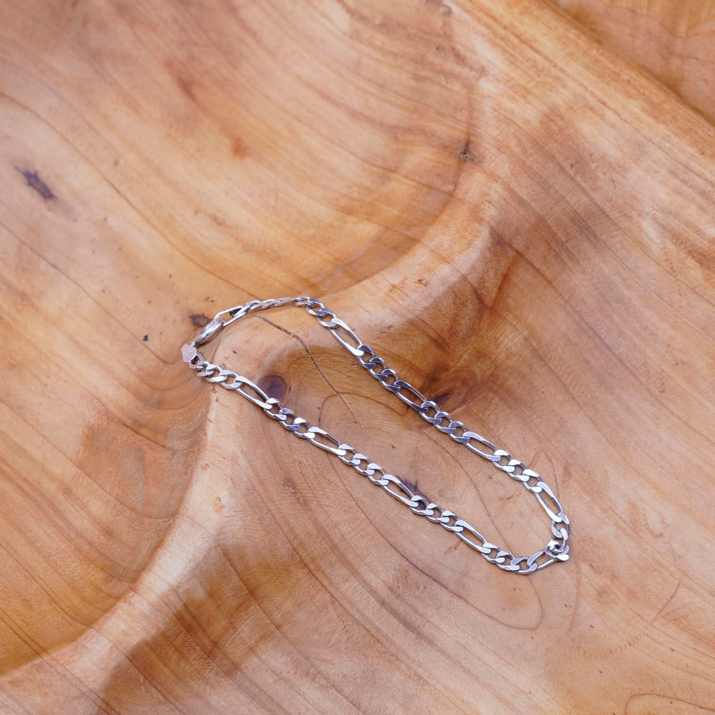 7”, 3mm, vintage milor Sterling silver bracelet, 925 figaro link chain