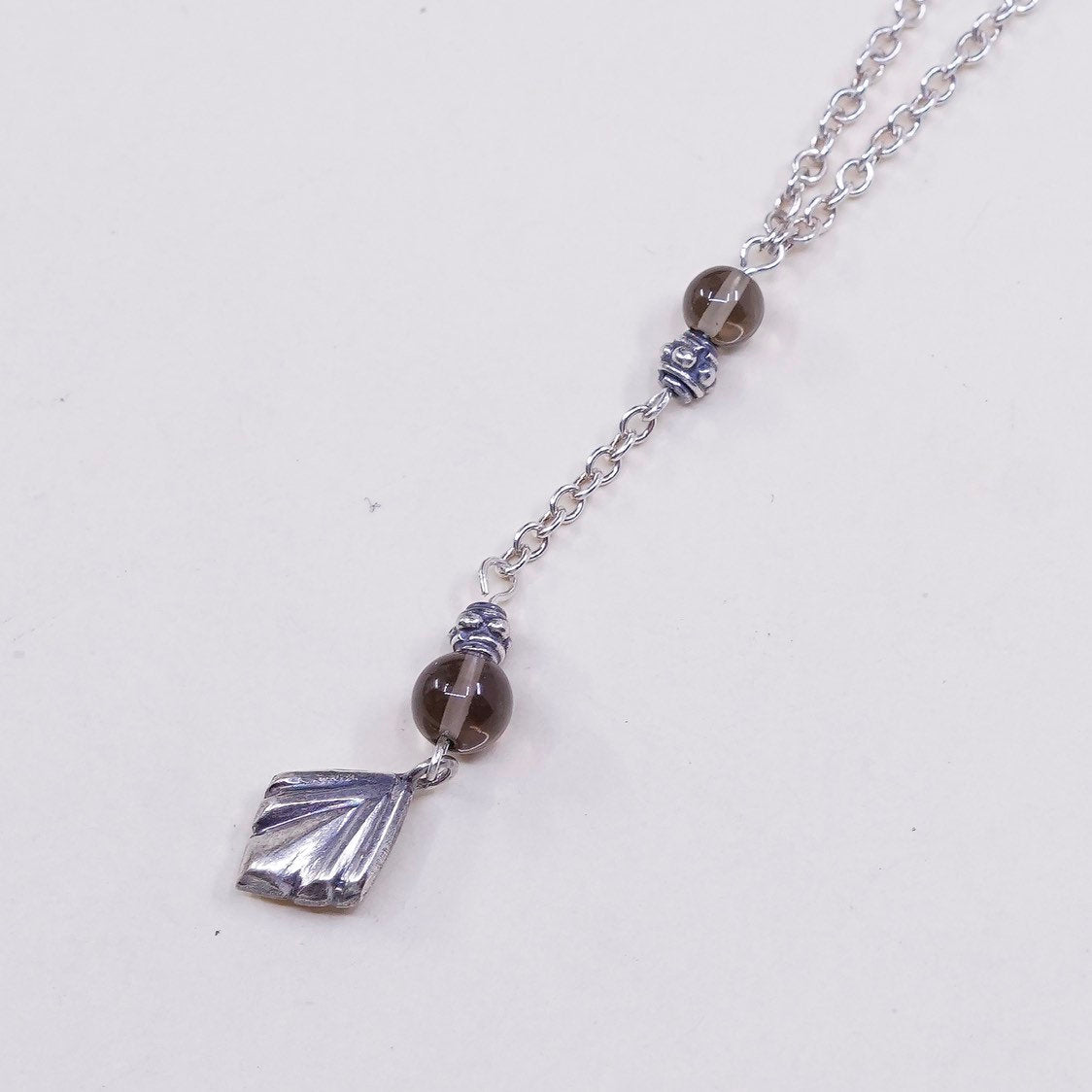 15”, vtg necklace, sterling silver 925 figuring chain w/ leaf N amethyst