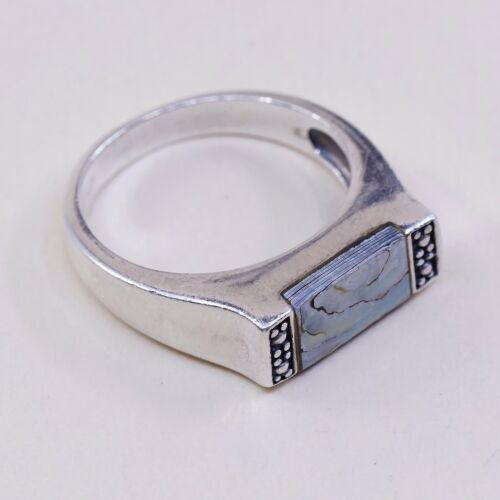 Size 8.25 Handmade Ring in Sterling 925 Silver W/ Abalone N Marcasite Details