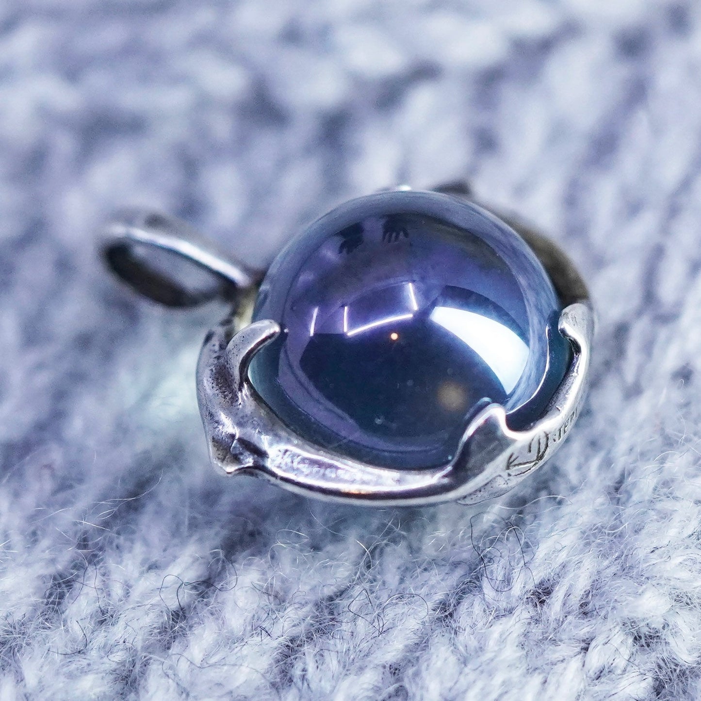Vintage sterling 925 silver healing crystal sphere pendant with dolphins