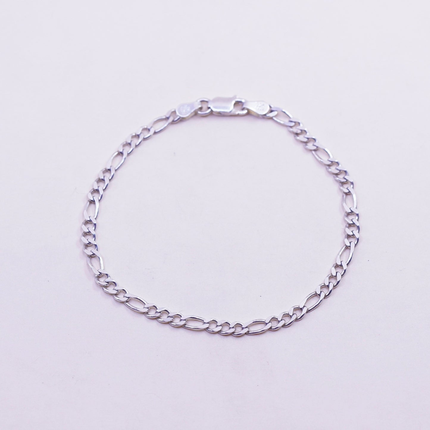 7”, 4mm, Vintage Italy sterling silver 925 chain, men’s figaro bracelet
