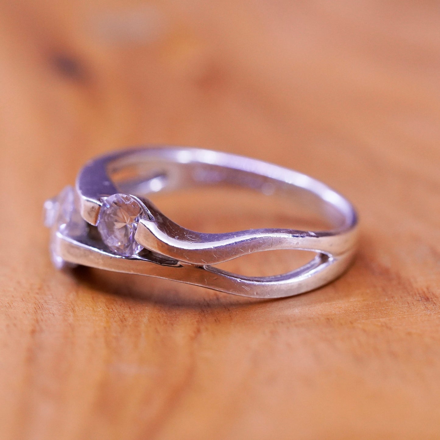 Size 7, vintage Sterling silver handmade ring, 925 engagement band with cz