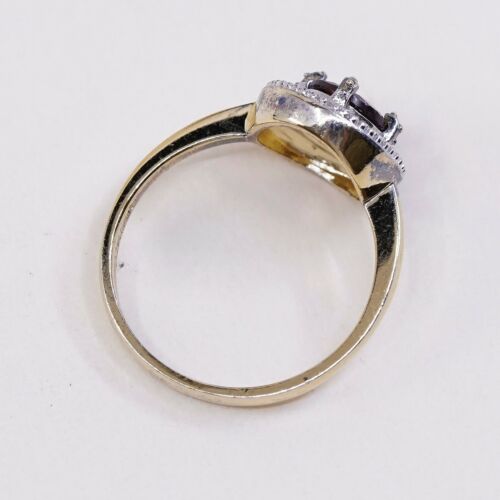 Sz 7, vermeil, gold over Sterling 925 Silver Ring W/ ruby N Diamond, Stamped 925