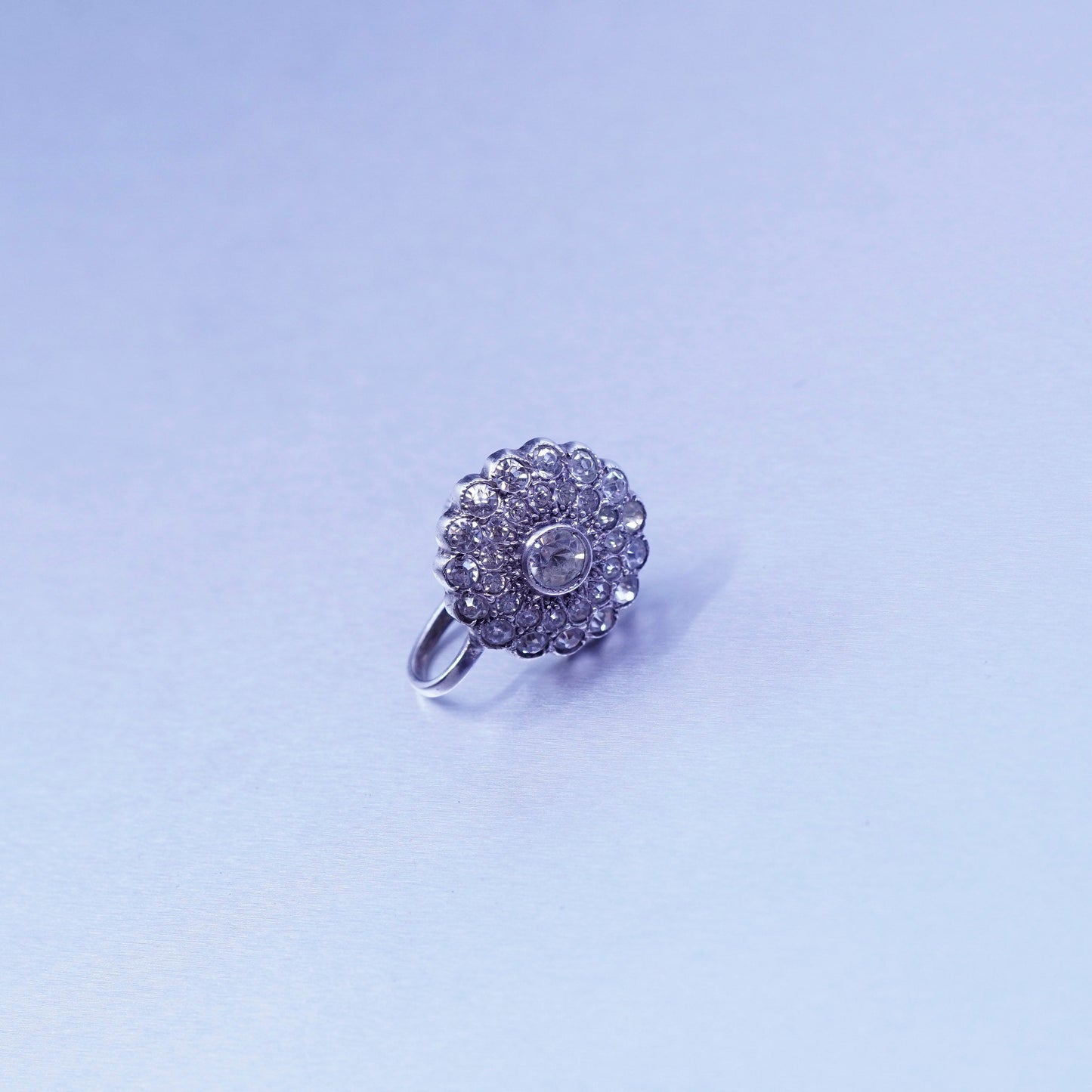 modern Sterling 925 silver handmade earrings, screw back flower w/ cluster Cz