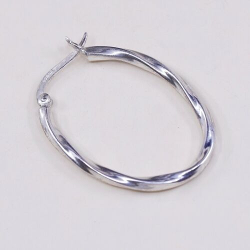 1.25”, Vtg Sterling Silver Hoops, Puffy 925 Twisted elegant earrings, Huggie